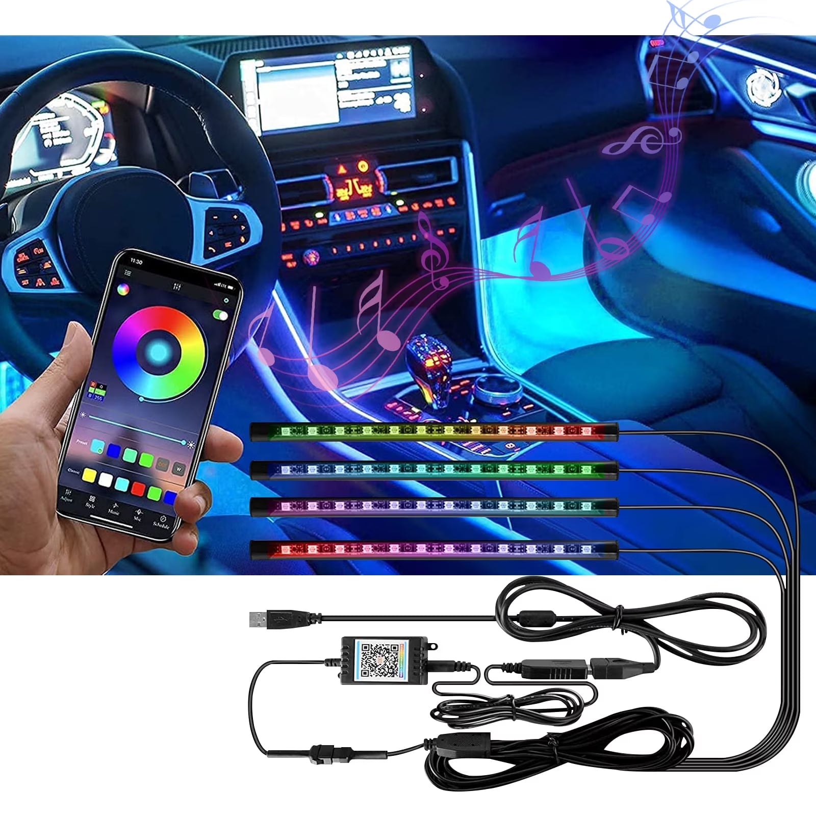 Interior Car LED Light Kit (App Control + Music Sync)