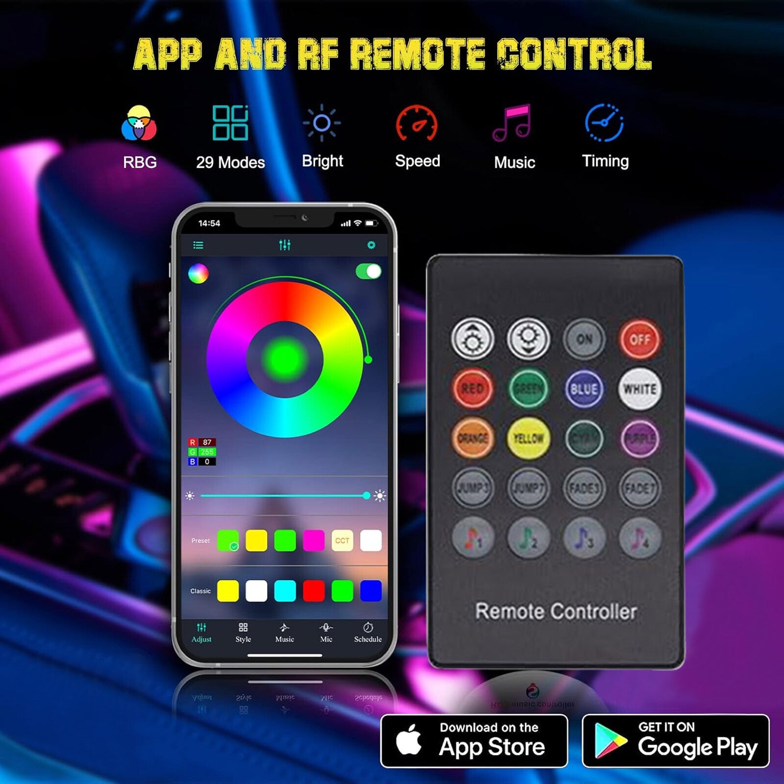 RGB LED Interior Ambient Light Strip Kit